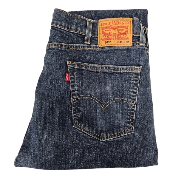 Levi Strauss 505 Blue Denim Jeans Mens‎ Size 40 x 32 Cotton Stretch Straight Leg - Picture 1 of 12